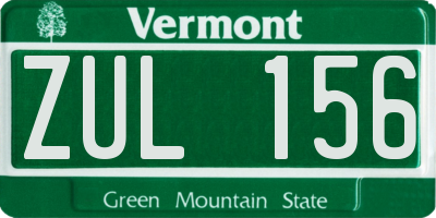 VT license plate ZUL156