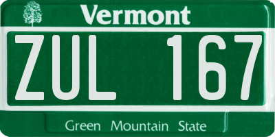 VT license plate ZUL167