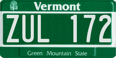 VT license plate ZUL172