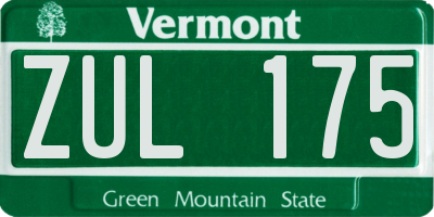 VT license plate ZUL175