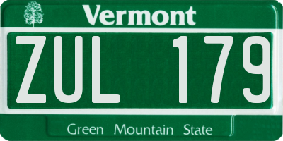 VT license plate ZUL179