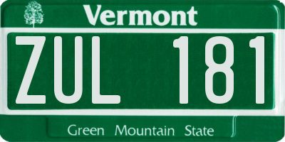 VT license plate ZUL181