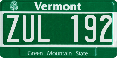 VT license plate ZUL192