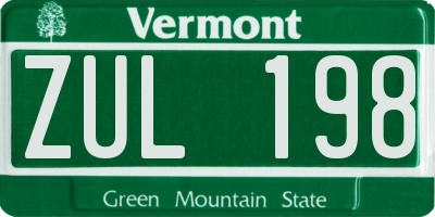 VT license plate ZUL198