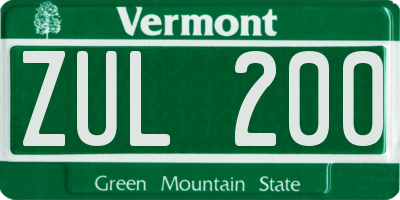 VT license plate ZUL200