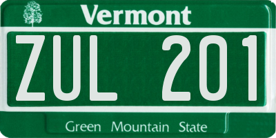 VT license plate ZUL201