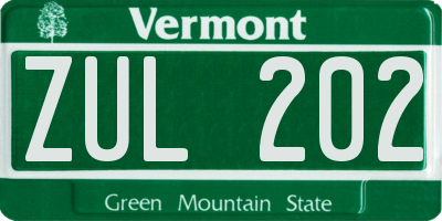 VT license plate ZUL202