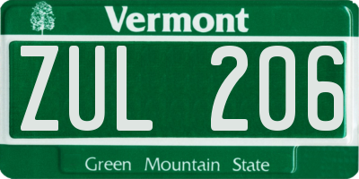 VT license plate ZUL206