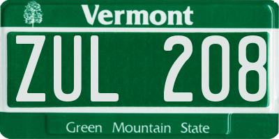 VT license plate ZUL208