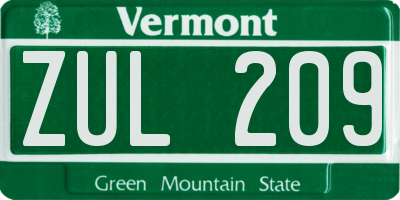 VT license plate ZUL209