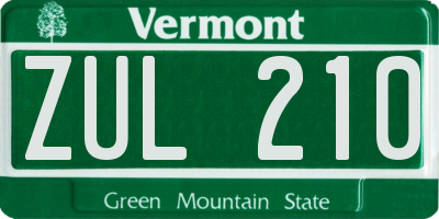 VT license plate ZUL210