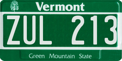 VT license plate ZUL213