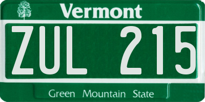 VT license plate ZUL215