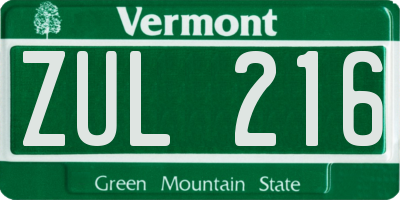 VT license plate ZUL216