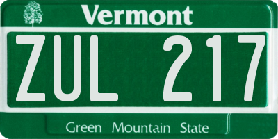 VT license plate ZUL217