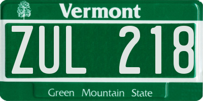 VT license plate ZUL218