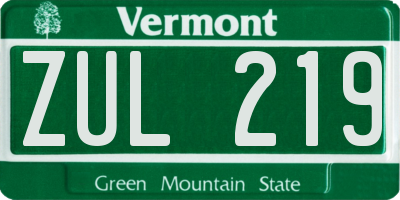 VT license plate ZUL219