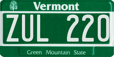 VT license plate ZUL220