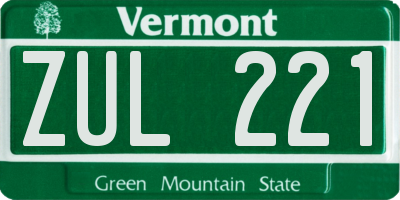 VT license plate ZUL221
