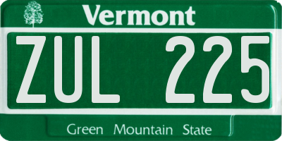 VT license plate ZUL225