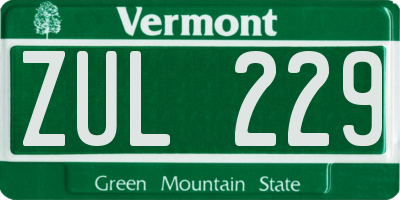 VT license plate ZUL229