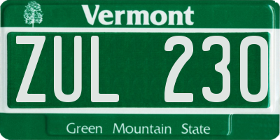 VT license plate ZUL230