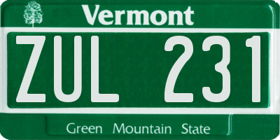 VT license plate ZUL231