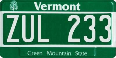 VT license plate ZUL233
