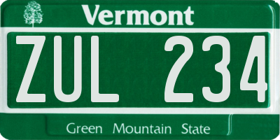 VT license plate ZUL234