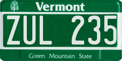 VT license plate ZUL235