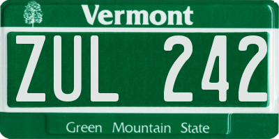 VT license plate ZUL242