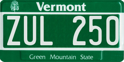 VT license plate ZUL250