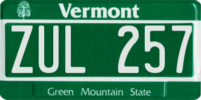 VT license plate ZUL257