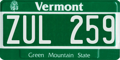 VT license plate ZUL259