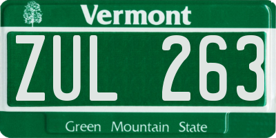VT license plate ZUL263