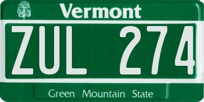 VT license plate ZUL274