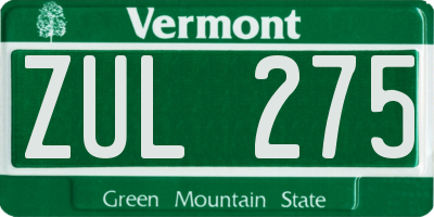 VT license plate ZUL275