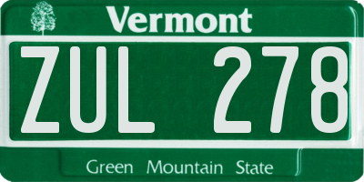 VT license plate ZUL278