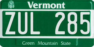 VT license plate ZUL285
