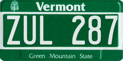 VT license plate ZUL287