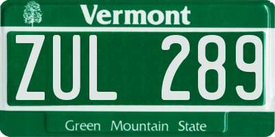 VT license plate ZUL289