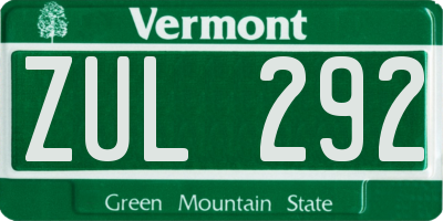 VT license plate ZUL292