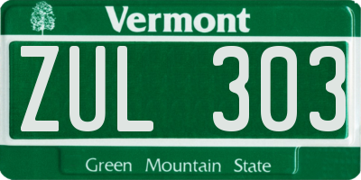 VT license plate ZUL303