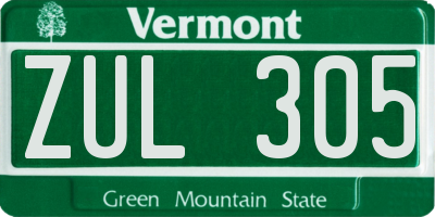 VT license plate ZUL305