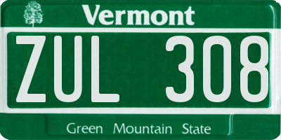 VT license plate ZUL308