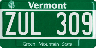 VT license plate ZUL309