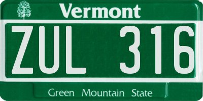 VT license plate ZUL316