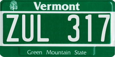 VT license plate ZUL317