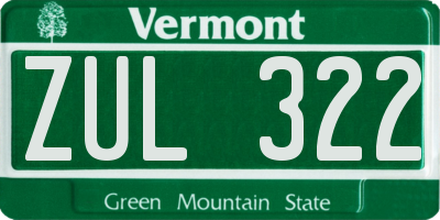 VT license plate ZUL322