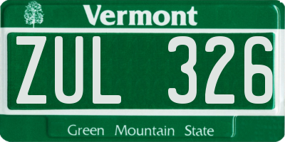 VT license plate ZUL326